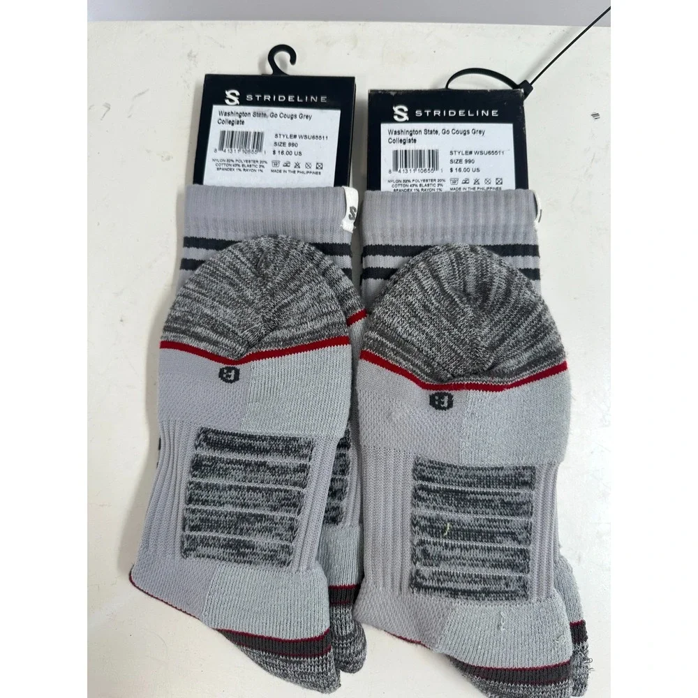 Lot Of 2 Strideline Washington State Cougars Go Cougs Socks Gray‎ Size 6-12 NWT